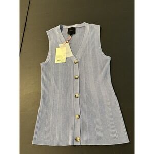 Alex Marie Knit Jessica Button Front V-Neck Sleeveless Cardigan Blue NWT Size M
